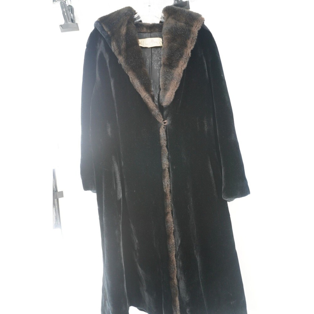 Vintage Borgazia Faux Fur Coat Luxurious Deep Pile Black/Brown Sz 12 Winter Chic - Picture 4 of 8
